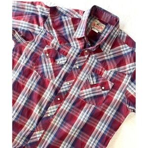 Vintage Wrangler Pearl Snap Shirt Mens Sz Large Plaid Purple Cowboy Western